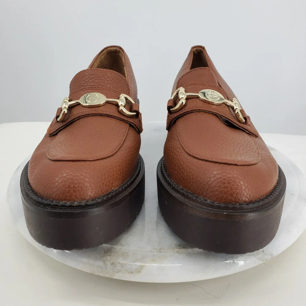 Giani Bernini Mayaa Lug-Sole Brown Leather‎ Horse Bit Loafer Shoes 8 Prep